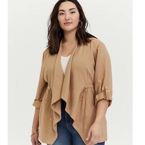Torrid Beige Twill Drape Front Anorak Blazer